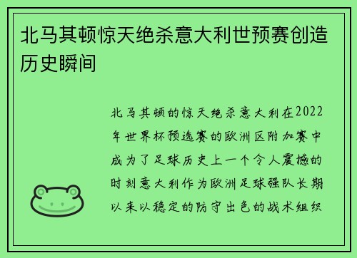 北马其顿惊天绝杀意大利世预赛创造历史瞬间