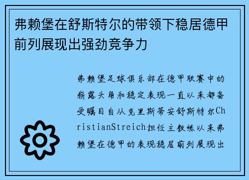 弗赖堡在舒斯特尔的带领下稳居德甲前列展现出强劲竞争力